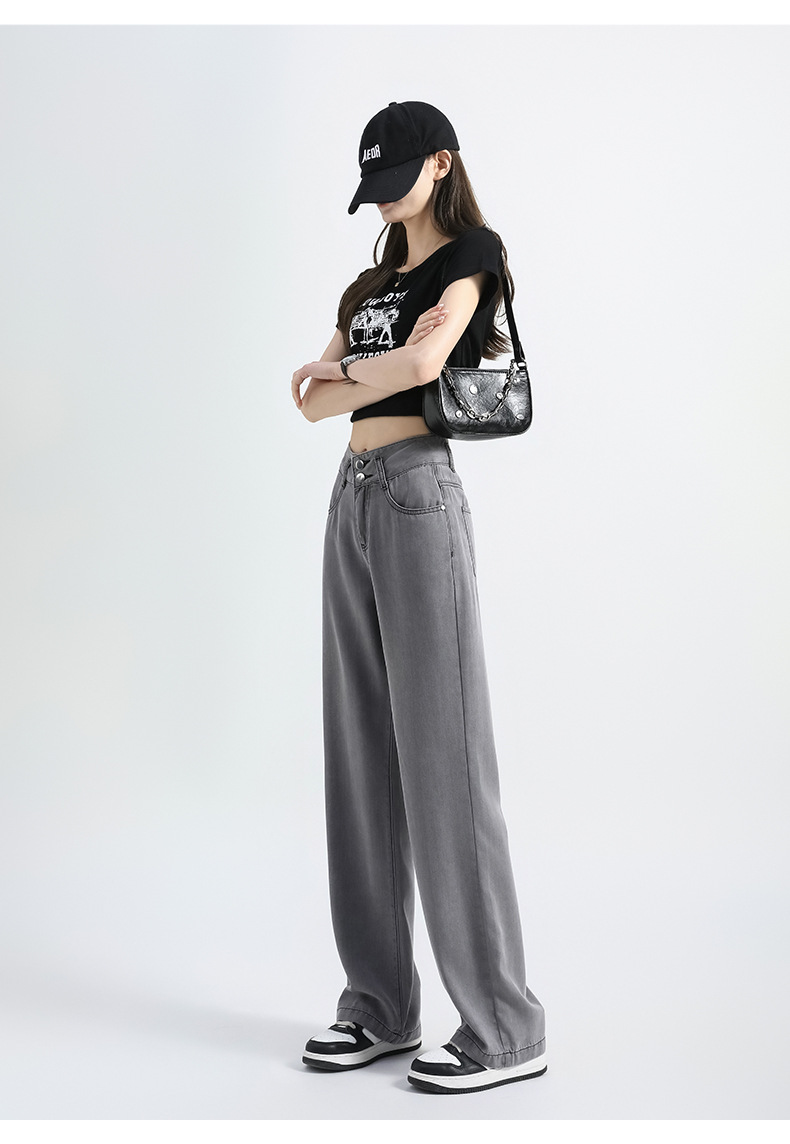 2025新款天丝冰丝牛仔阔腿裤女 夏季薄款高腰显瘦宽松垂感小个子直筒裤 女式时尚休闲裤详情22