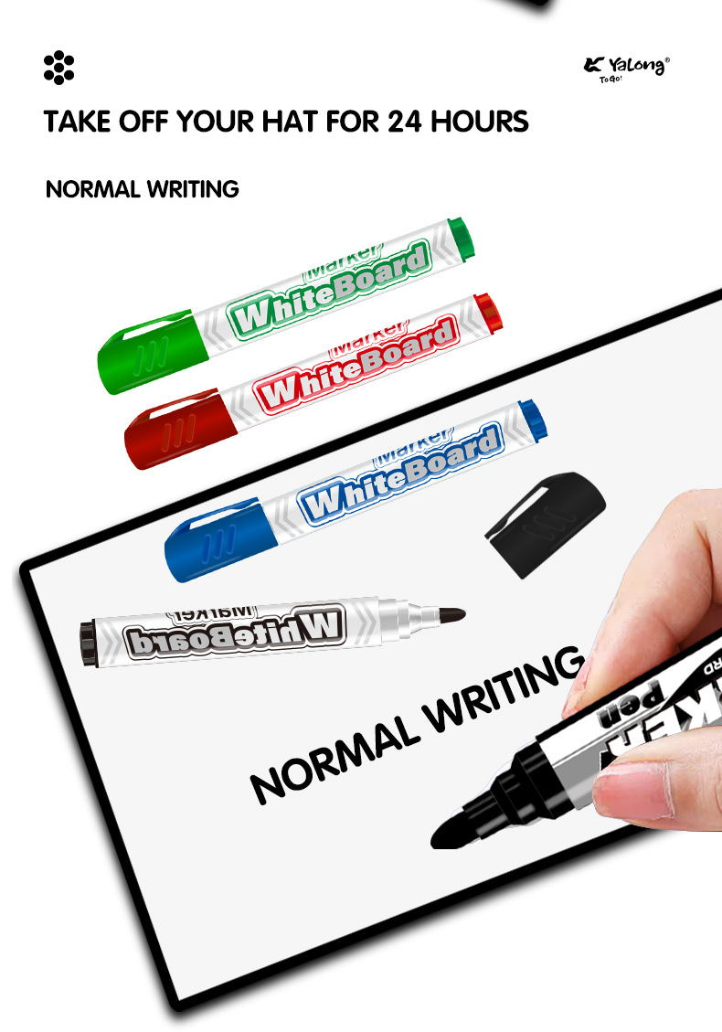 Yalong Cross-border Student Wholesale large-capacity marker pens, school office supplies, 4-color whiteboard pens pic 5