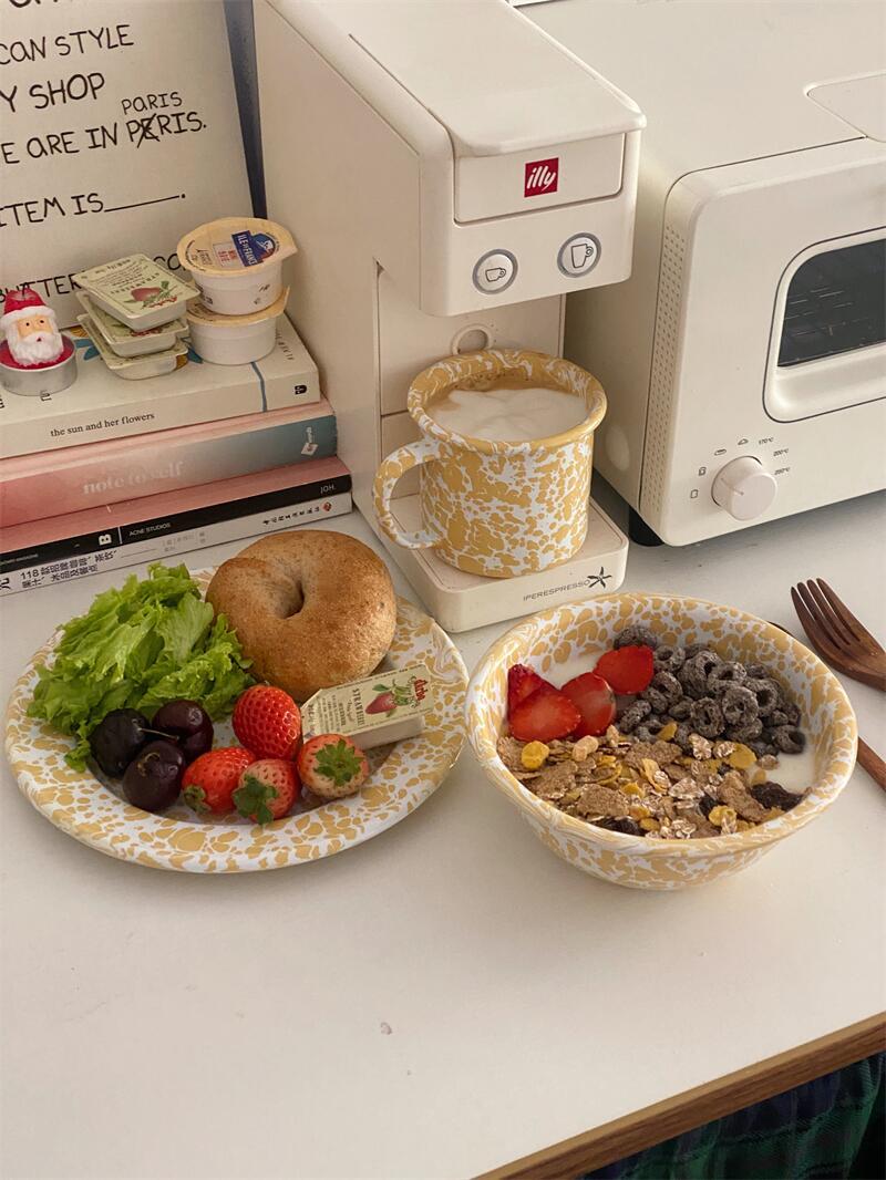 韩国ins同款复古泼墨搪瓷餐具套装搪瓷碗马克杯盘详情14