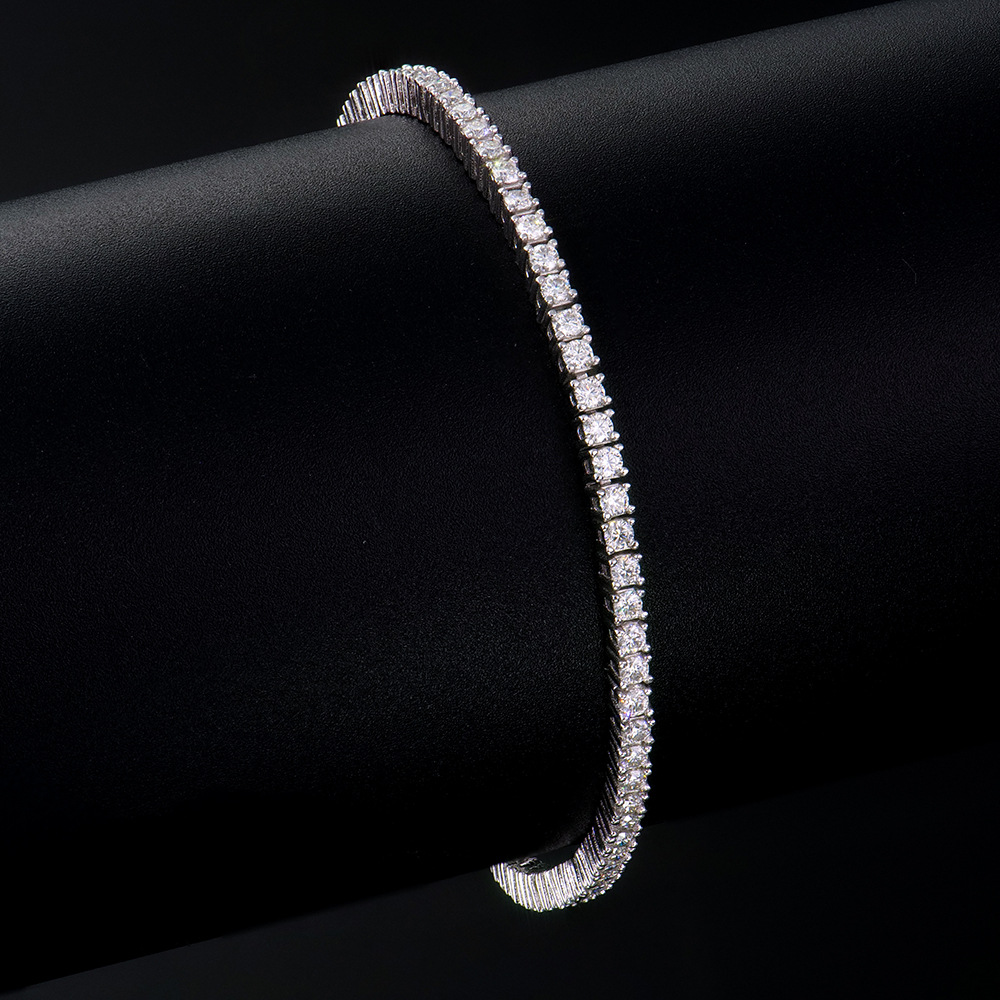 欧美风男士纯银手链2MM水钻镶嵌莫桑石时尚饰品送男友潮流款详情2