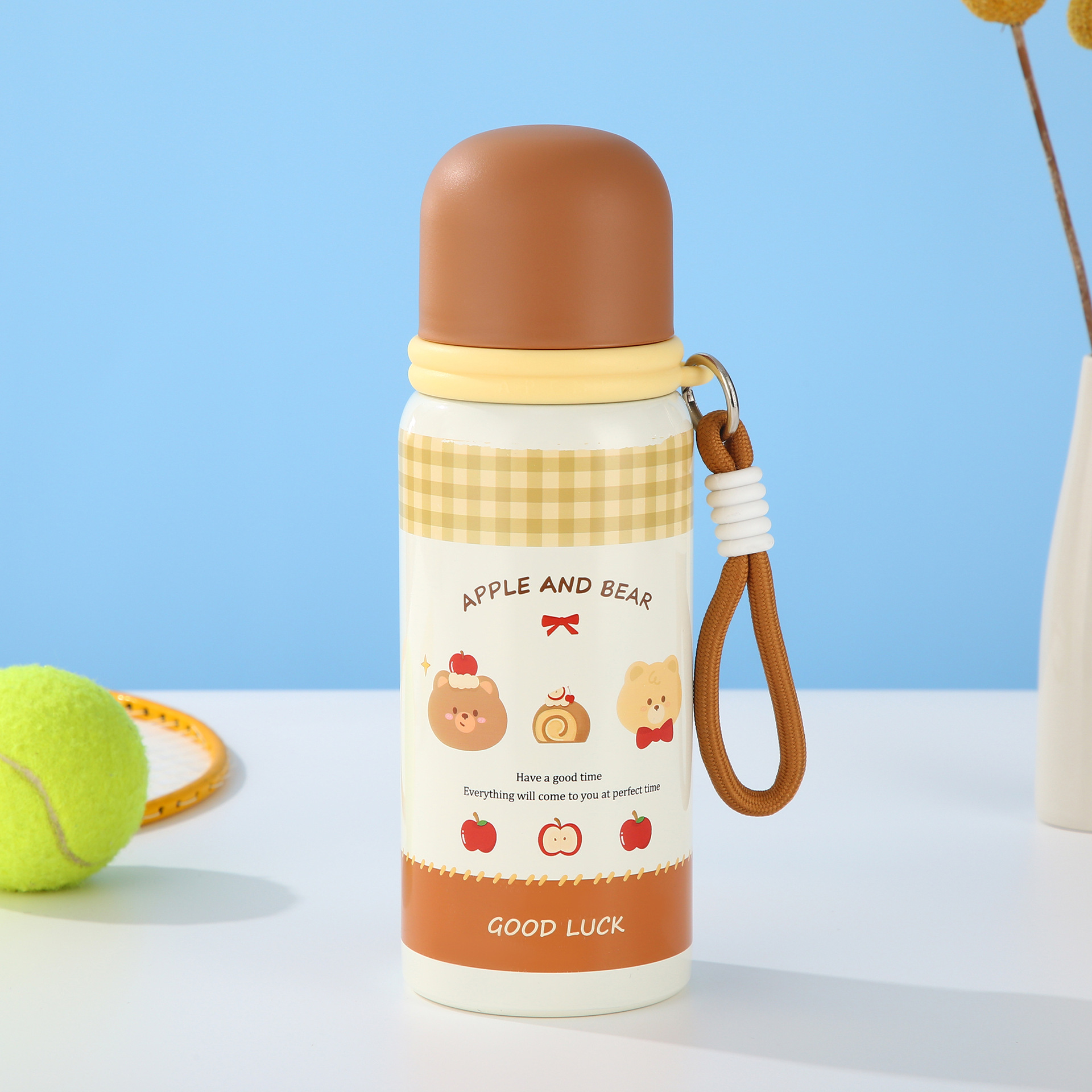 High appearance level 316 stainless steel insulated cup cartoon portable water cup with a carrying rope, cute outdoor large-capacity travel cup pic 5