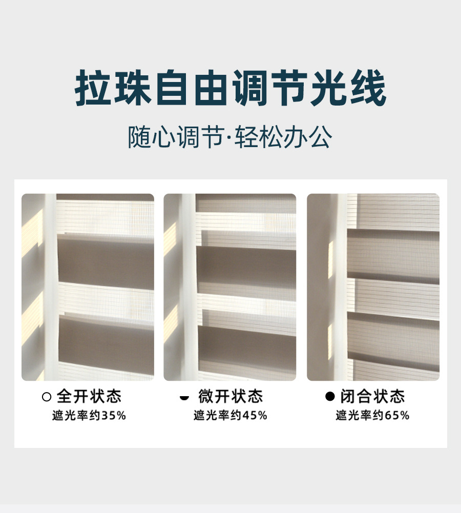 ✅源头厂家柔纱帘窗帘工程卷帘门办公室遮光斑马帘家用升降珠帘详情5