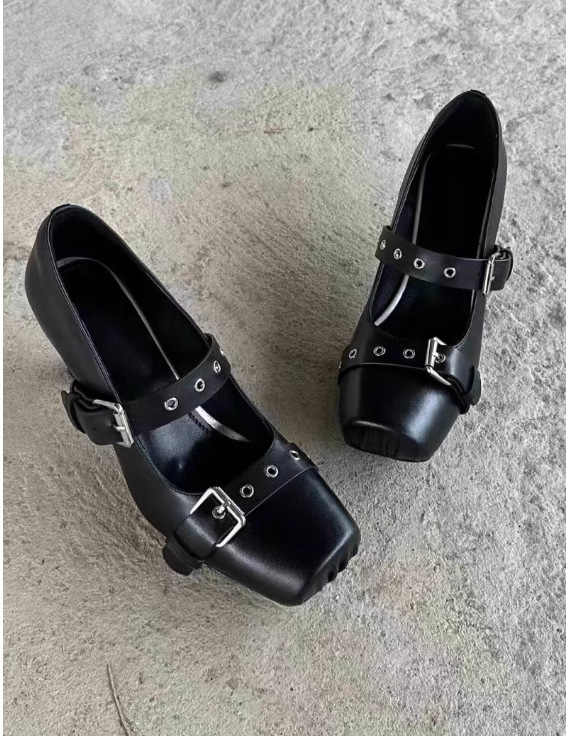 原创小众高级感7公分高跟单鞋 暗黑小猪芭蕾鞋辣妹单鞋牛皮高跟鞋详情4