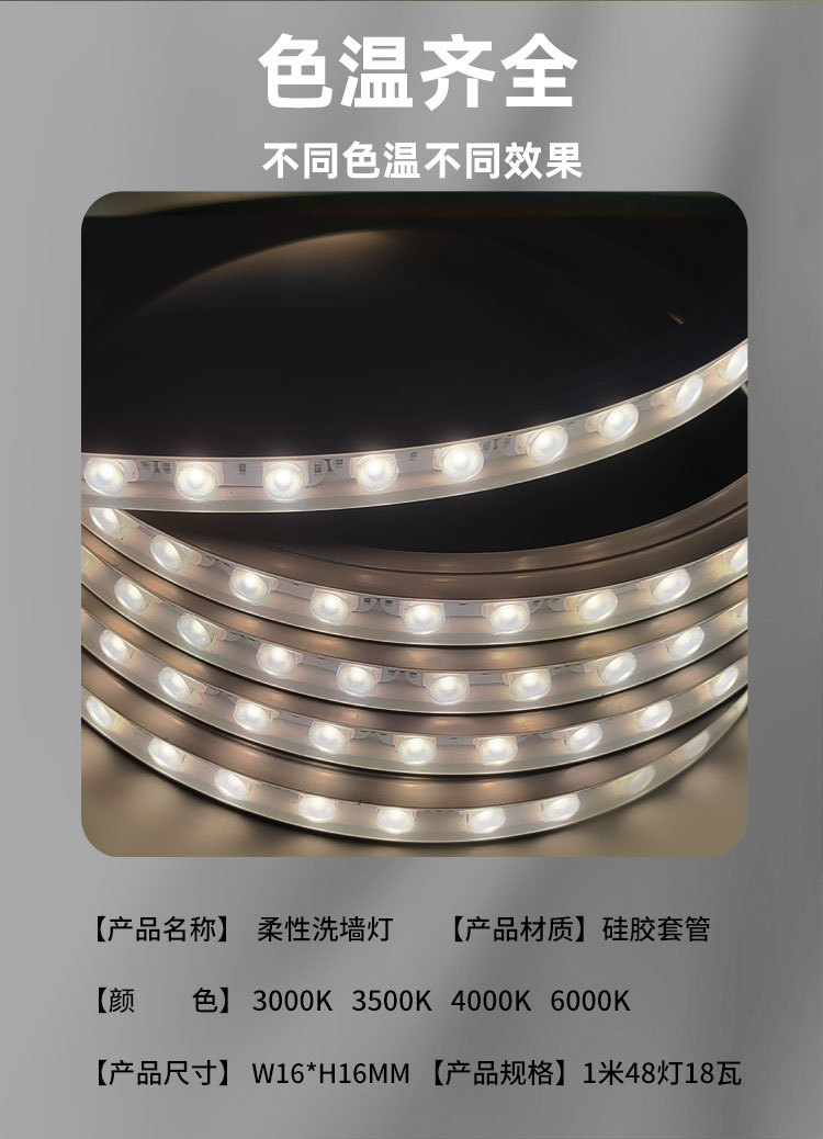Side-bending flexible wall-washing light DC24V outdoor wall-washing light strip waterproof project, flexible led waterproof light strip pic 4