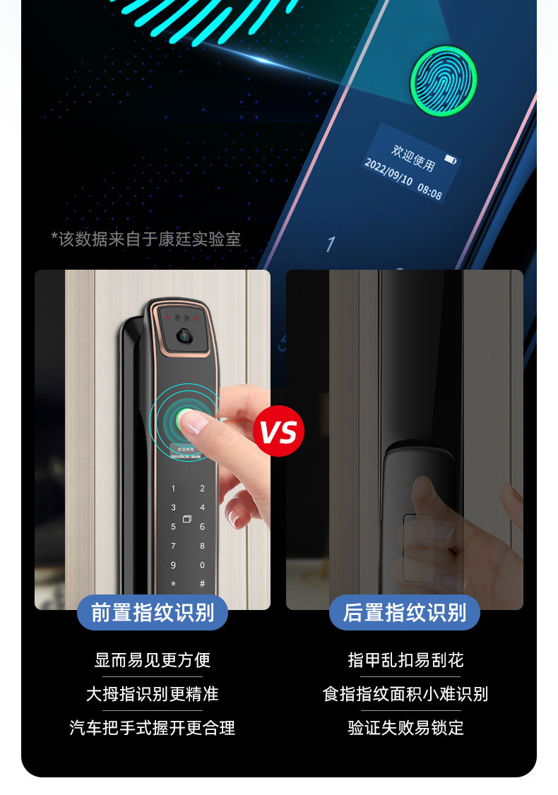 康廷3D人脸识别智能指纹锁家用密码安全防盗锁全自动app远程门锁详情10