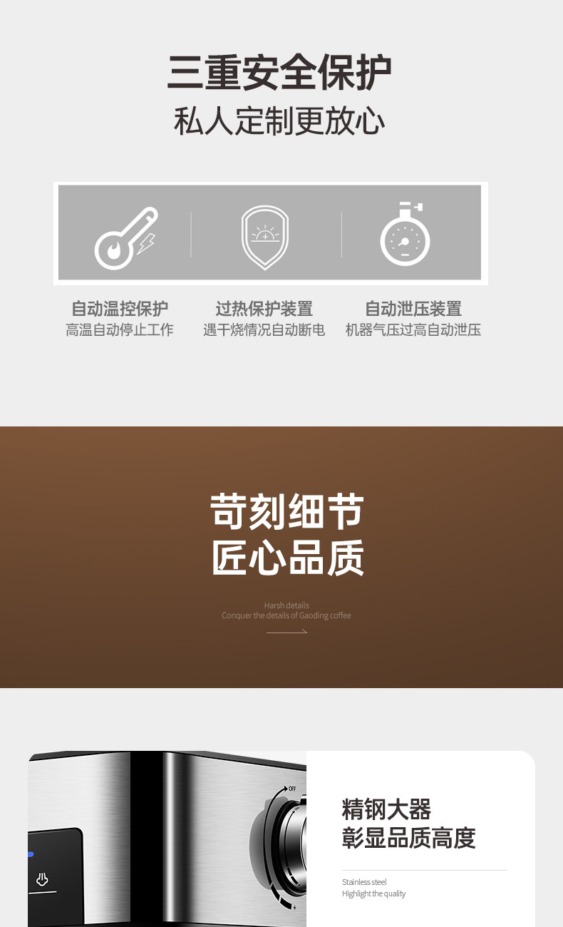 跨境意式咖啡机家用小型半全自动高压蒸汽打奶泡办公室20bar现货详情18