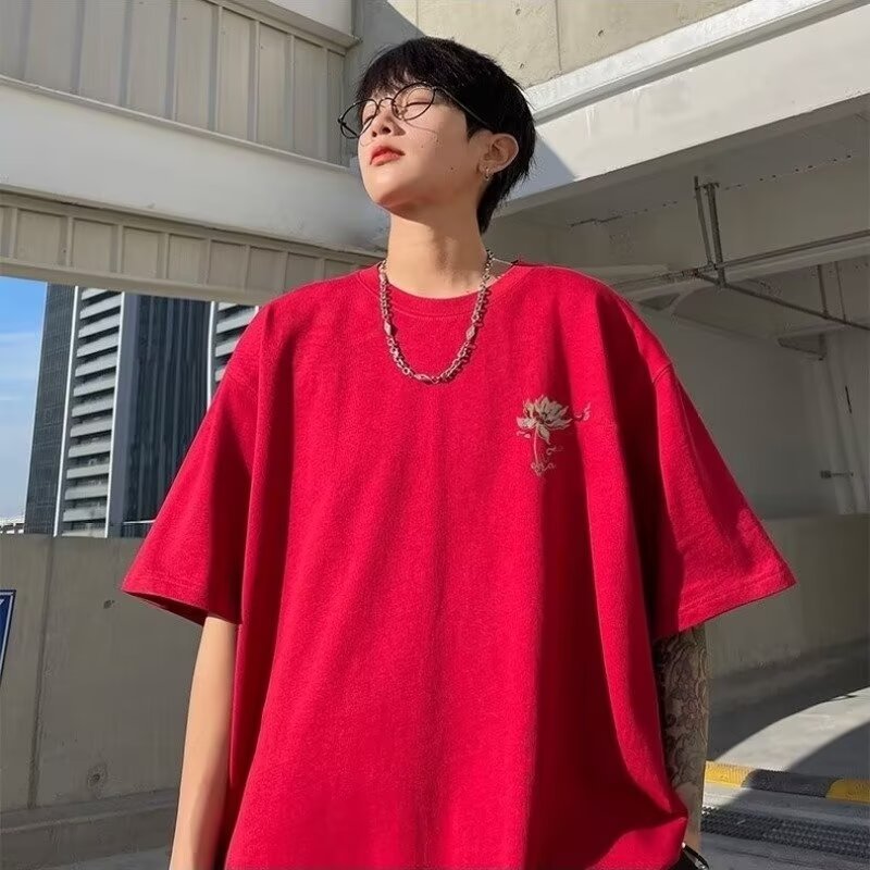 国潮中国风衣服白色纯棉短袖t恤男宽松大码凤凰潮牌重磅半袖夏季详情49
