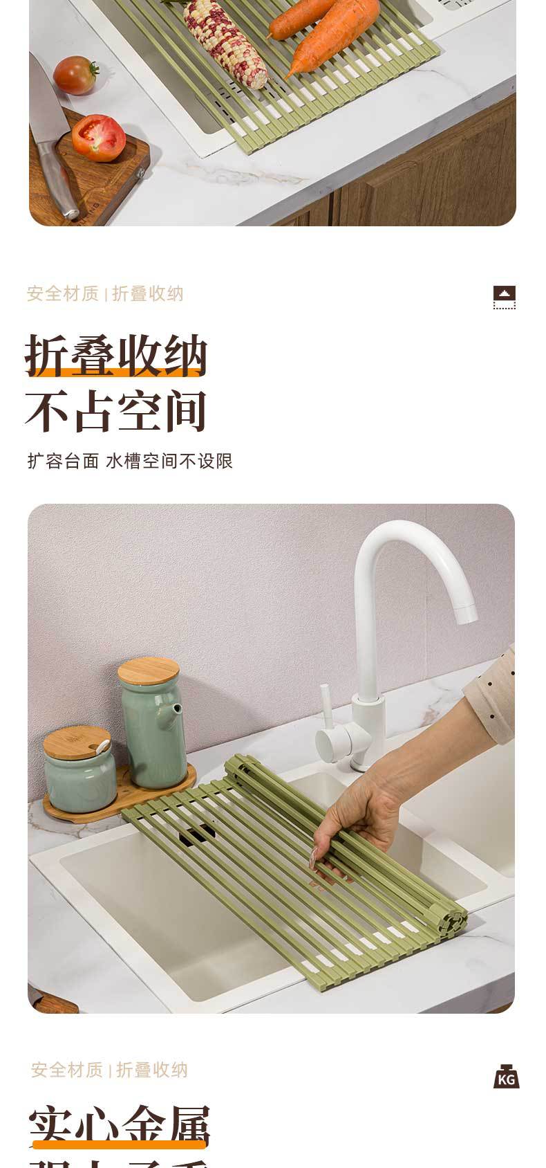 方形沥水架厨房置物架水槽沥水篮垫水池硅胶可折叠碗碟沥水碗盘架详情3