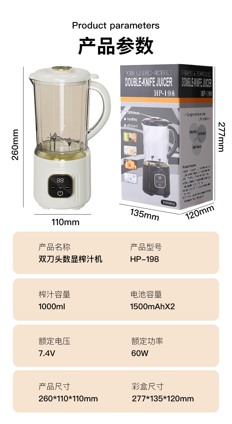 外贸新款双刀头榨汁机无线电动大容量果汁机便携式搅拌机现榨详情19