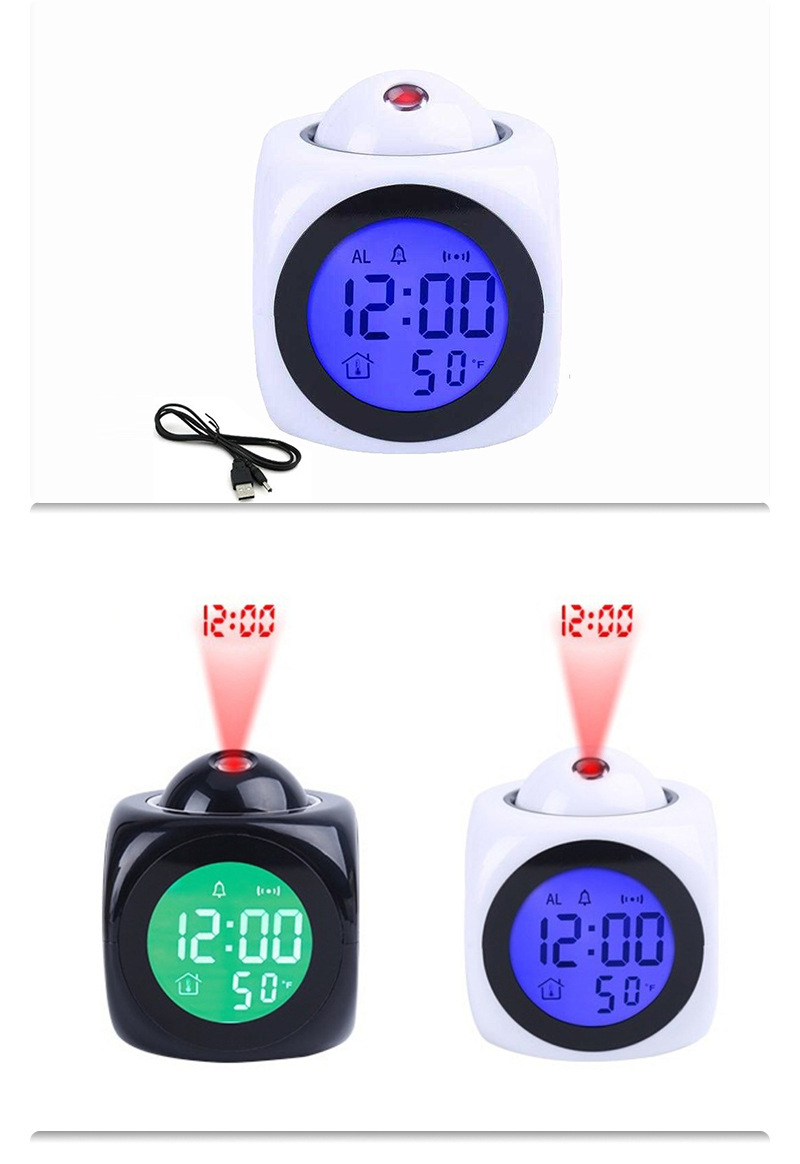 New multi-functional English projection clock, LED light projection alarm clock, voice announcement clock projection clock pic 7