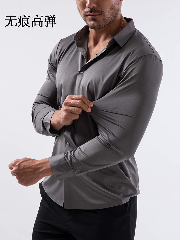 【无痕高弹】跨境四面弹力衬衫男免烫抗皱男士衬衣欧码男装外贸爆详情25
