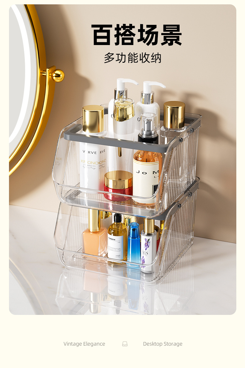 橱柜收纳盒家用大容量可叠加手提收纳篮零食杂物文具化妆品整理盒详情6