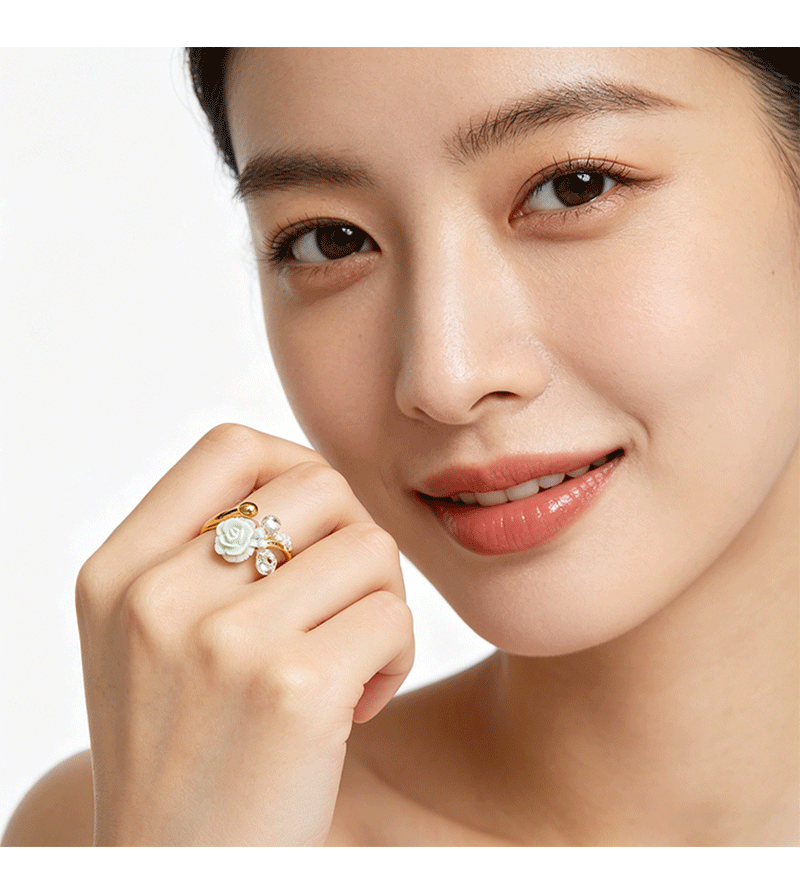 Forest-themed spring/Summer thin camellia open ring, a niche design with a sense of high-end luxury, a new 2026 ring pic 8