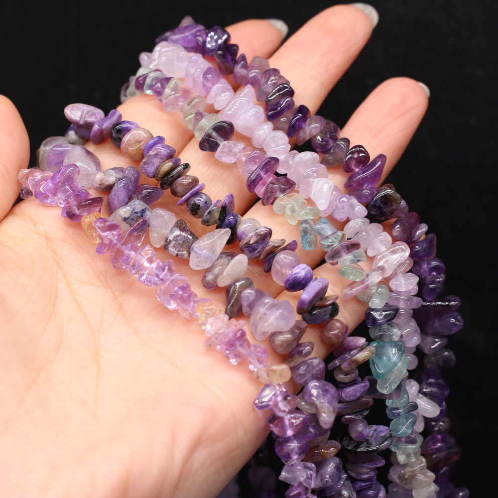 Wholesale of semi-finished DIY jewelry and handcrafted accessories made from natural crushed stone, amethyst and fluorite raw stones, beads with holes pic 7