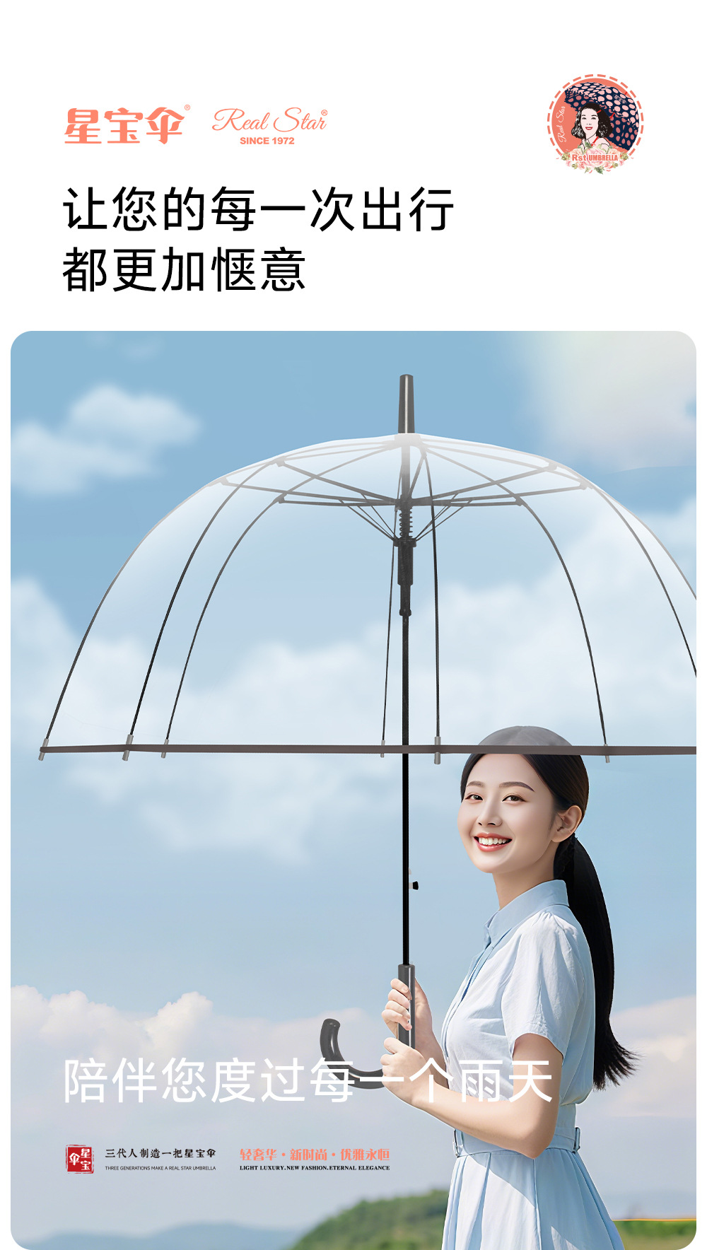 现货时尚透明伞欧洲风格塑料广告雨伞印刷logo阿波罗拱形鸟笼伞详情5