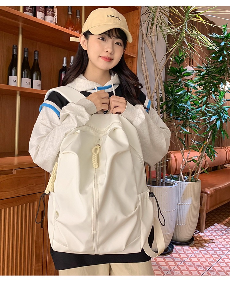 双肩包男士高级感大容量简约书包女大学生旅行背包纯色休闲批发详情17