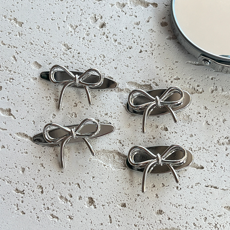 High-end metallic cold style bow duckbill clip, Japanese simple metal edge clip, sweet and versatile hair clip for girls pic 5