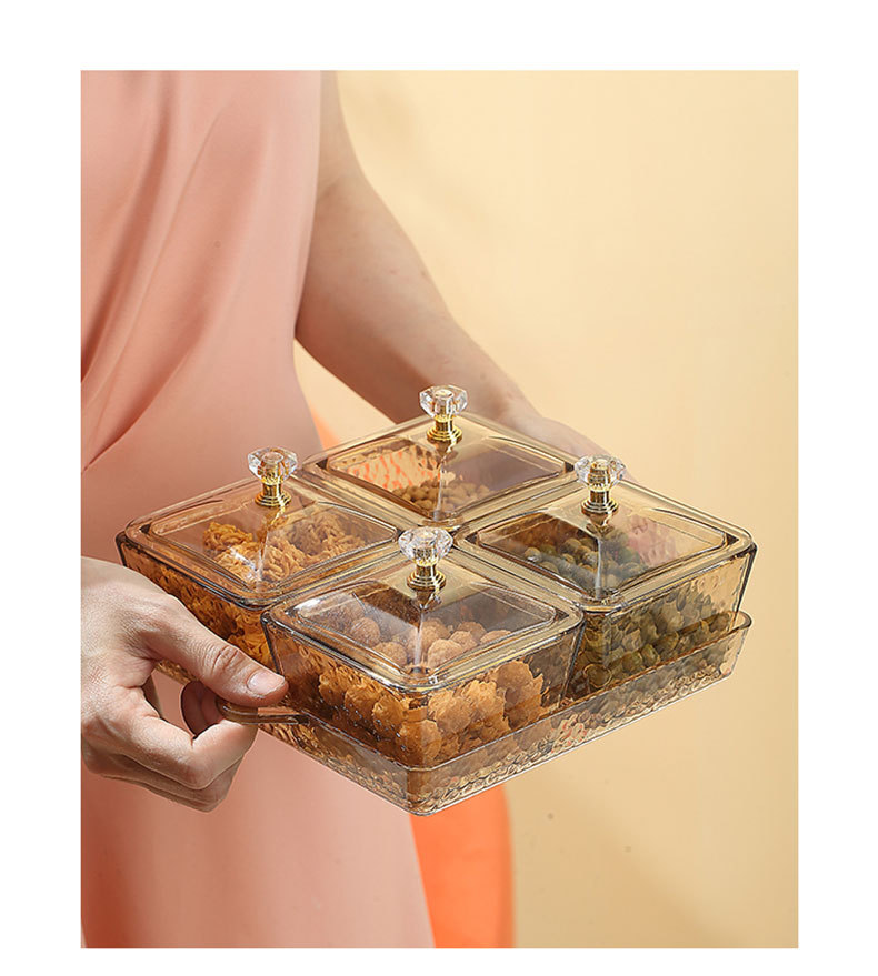 Fruit and vegetable plate, candy box, dried fruit snacks with lid, home living room snack platter, compartments, transparent snack plate pic 11