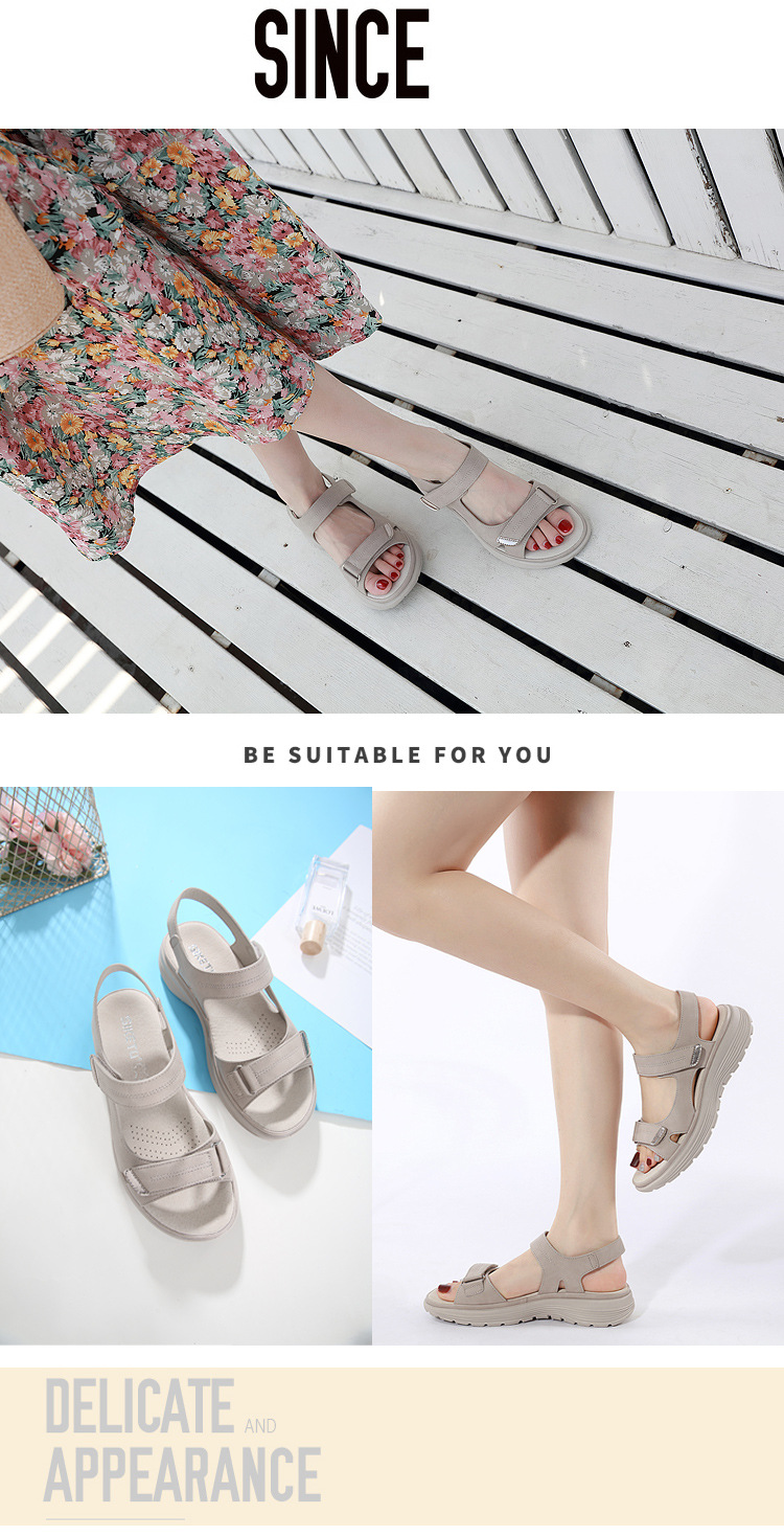 Summer 2024 new genuine leather sandals for women, sporty style, wedge and lightweight Velcro, large-sized slippers for women, one-piece consignment pic 14