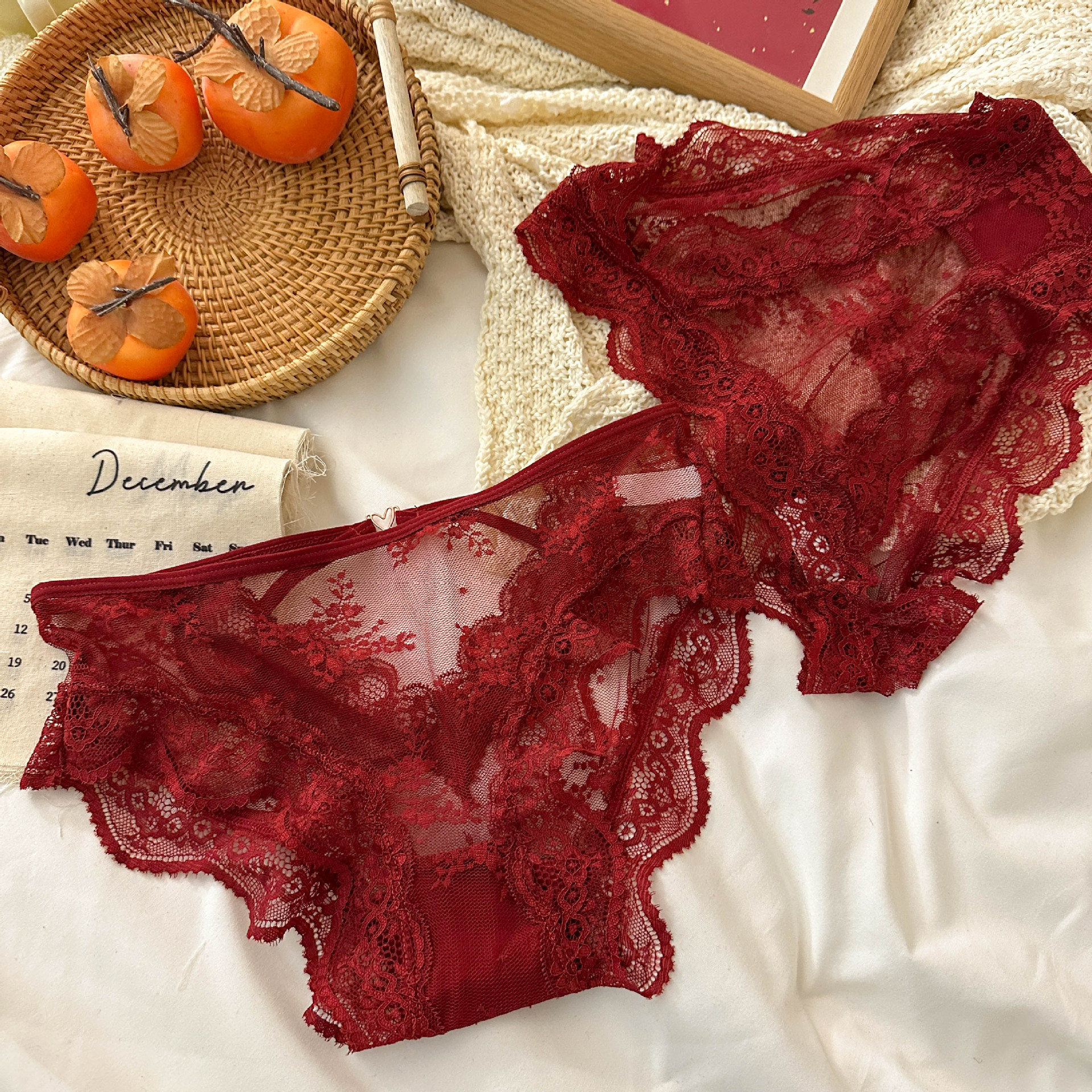 Zodiac year combination ~ Red underwear, lace, sexy ladies, pure cotton, breathable and comfortable triangle pants, New Year underwear pic 5