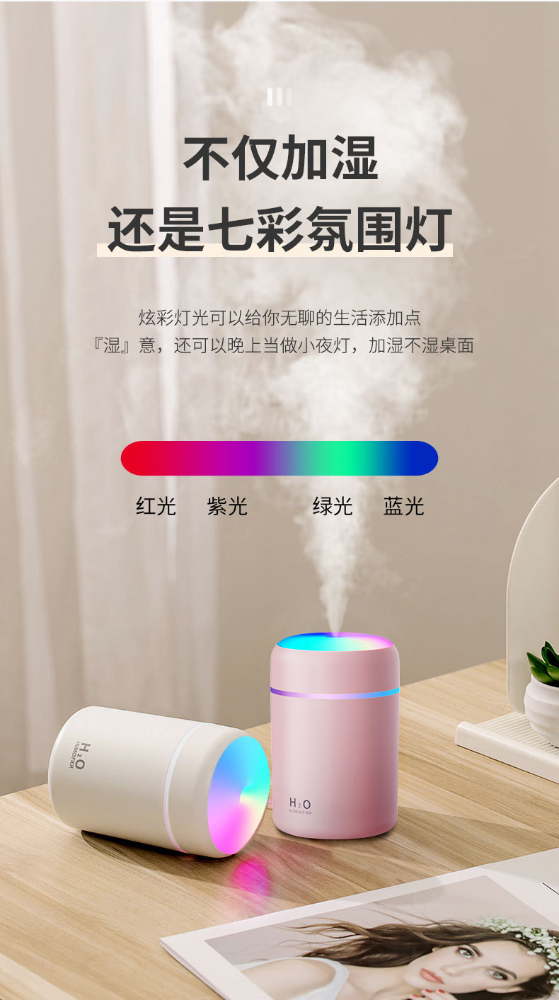 七彩夜灯USB室内空气加湿器插电车载氛围灯迷你香薰机喷雾器厂家详情12