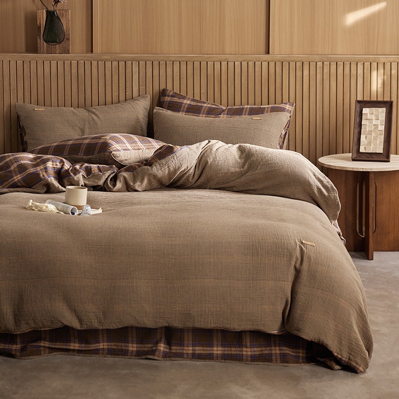 All-cotton Class A double-layer yarn four-piece set, double-layer yarn quilt cover and bed sheet four-piece set, pure cotton double-layer yarn checkered four-piece set pic 46