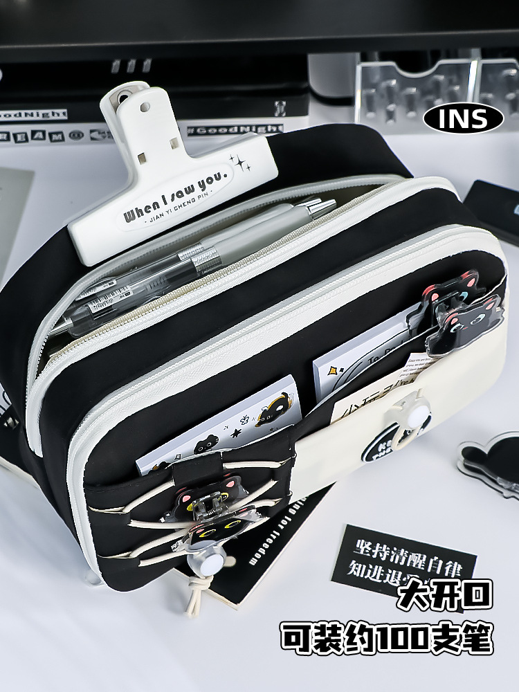 可爱盐系双抽绳简约9层大容量笔袋小学生ins风高颜值文具盒文具袋详情4