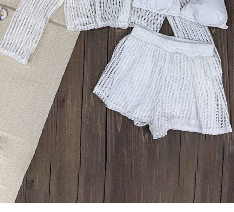 Beach female model white cut-out knitted swimsuit set Bikini girls sportswear cross-border bestseller 125,078 pic 16