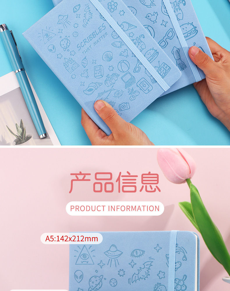 亚马逊A6可爱手账本日记本学生用笔记本定制卡通盖章本绑带记事本详情5