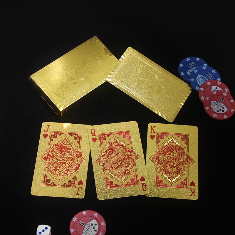 厂家现货新品金箔掼蛋防水耐磨龙行天下百家福休闲娱乐扑克牌详情8