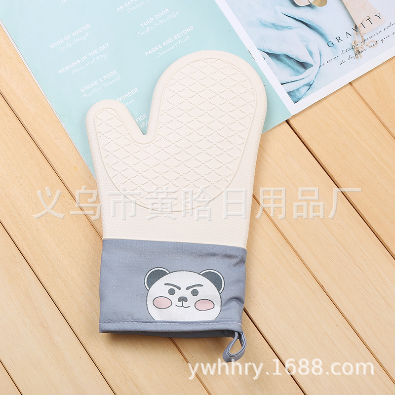 【持嘉】加厚硅胶微波炉手套防烫耐高温烤箱烘焙防水防滑小熊图案详情2