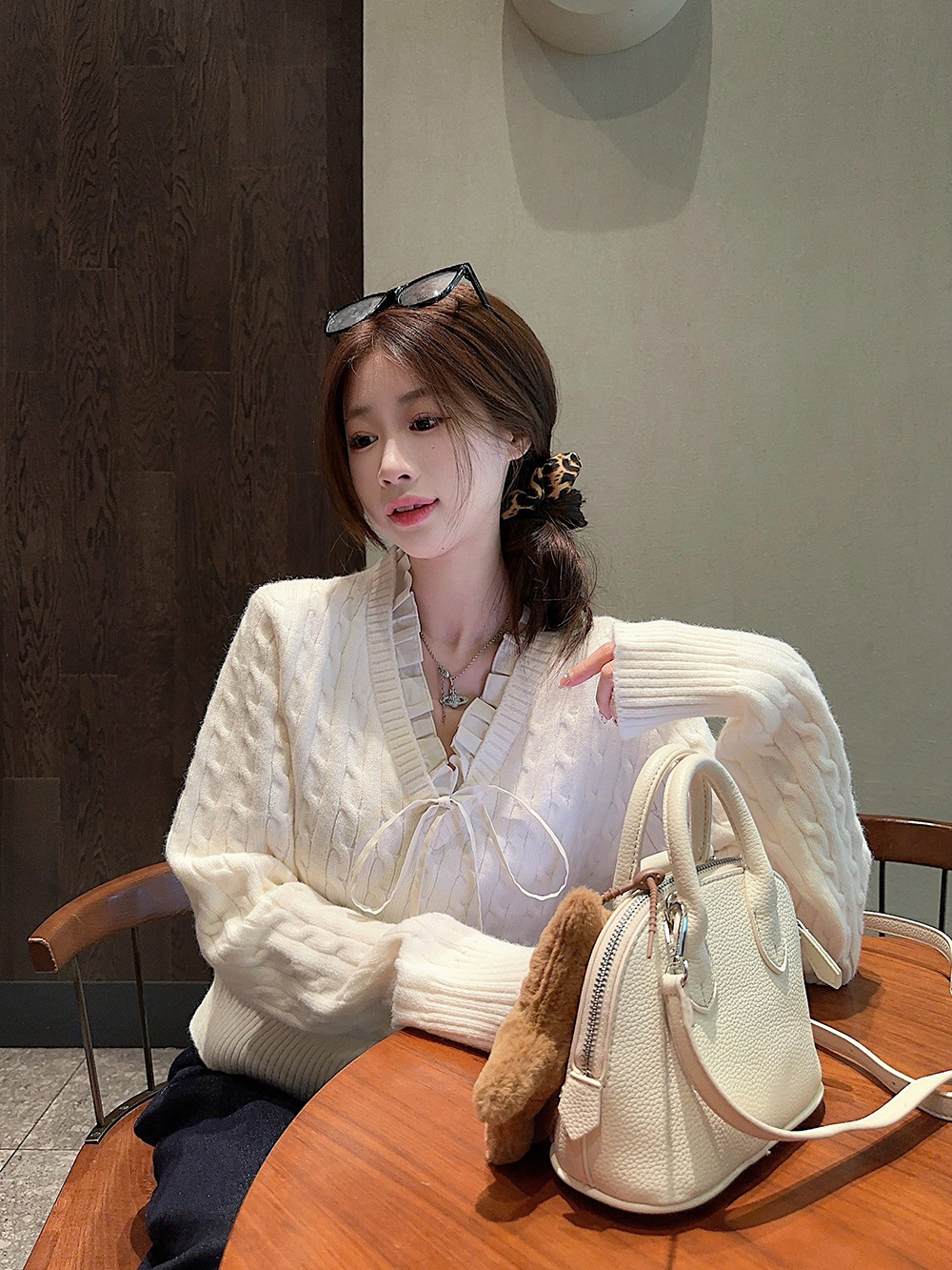 韩系学院风设计感假两件长袖毛衣针织衫女冬季蓝色温柔风修身上衣详情20