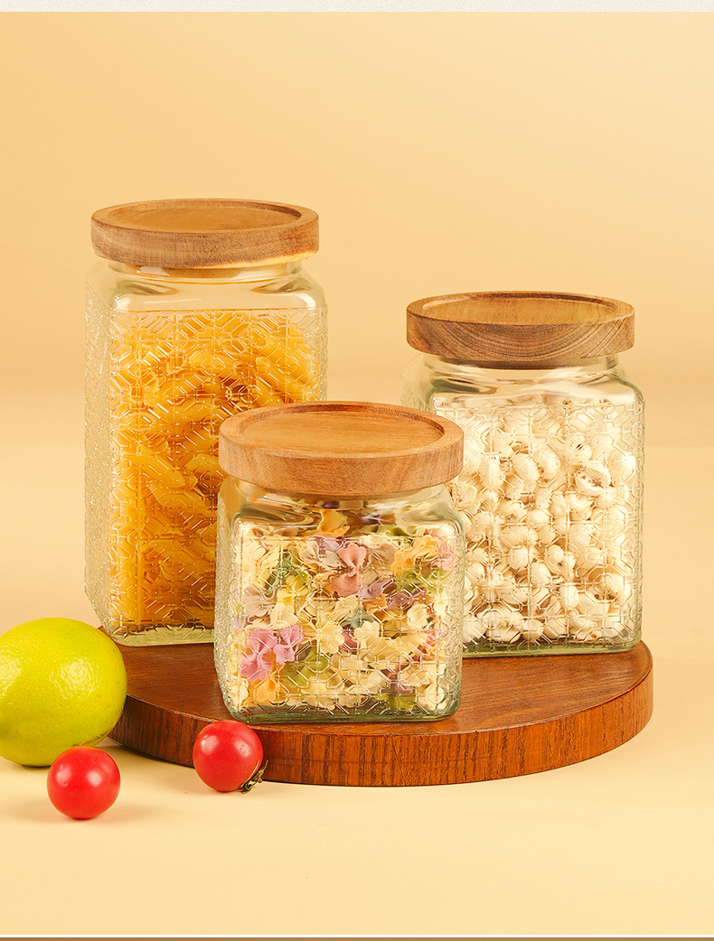 Nordic-style retro patterned glass sealed jar, high appearance level glass jar, kitchen storage jar, dried fruit and snack storage jar pic 4