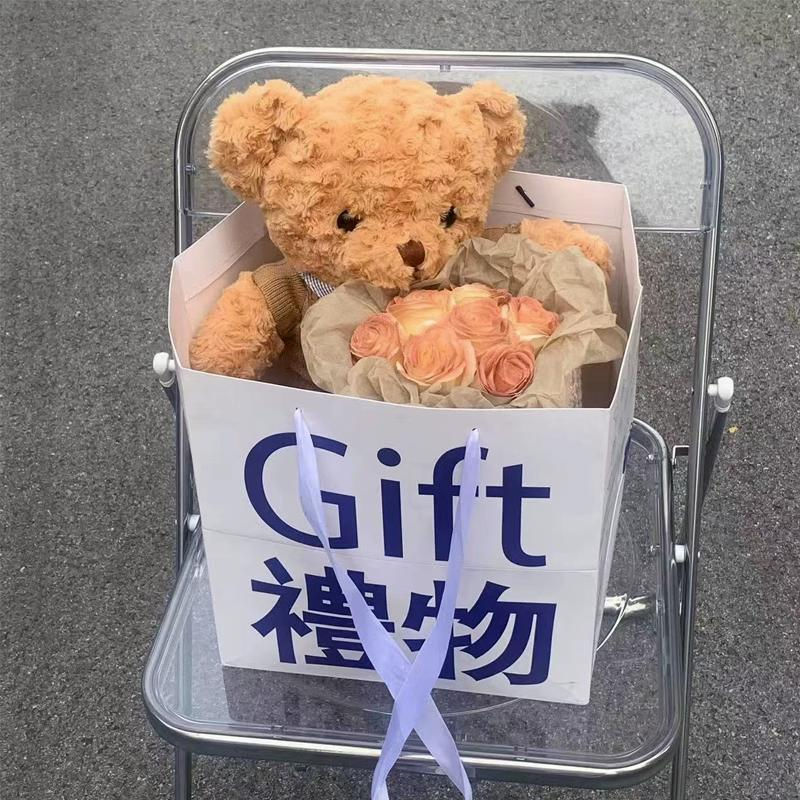 小熊玩偶公仔永生玫瑰花束生日礼物送女生妈妈朋友情人节批发详情4