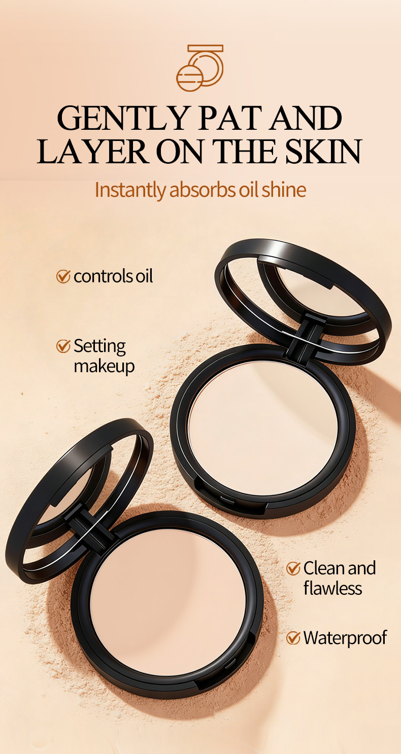 Tianwei Cross-border OK English Version Matte, Fine, smooth, clear, natural, long-lasting, setting and concealer powder compact pic 5