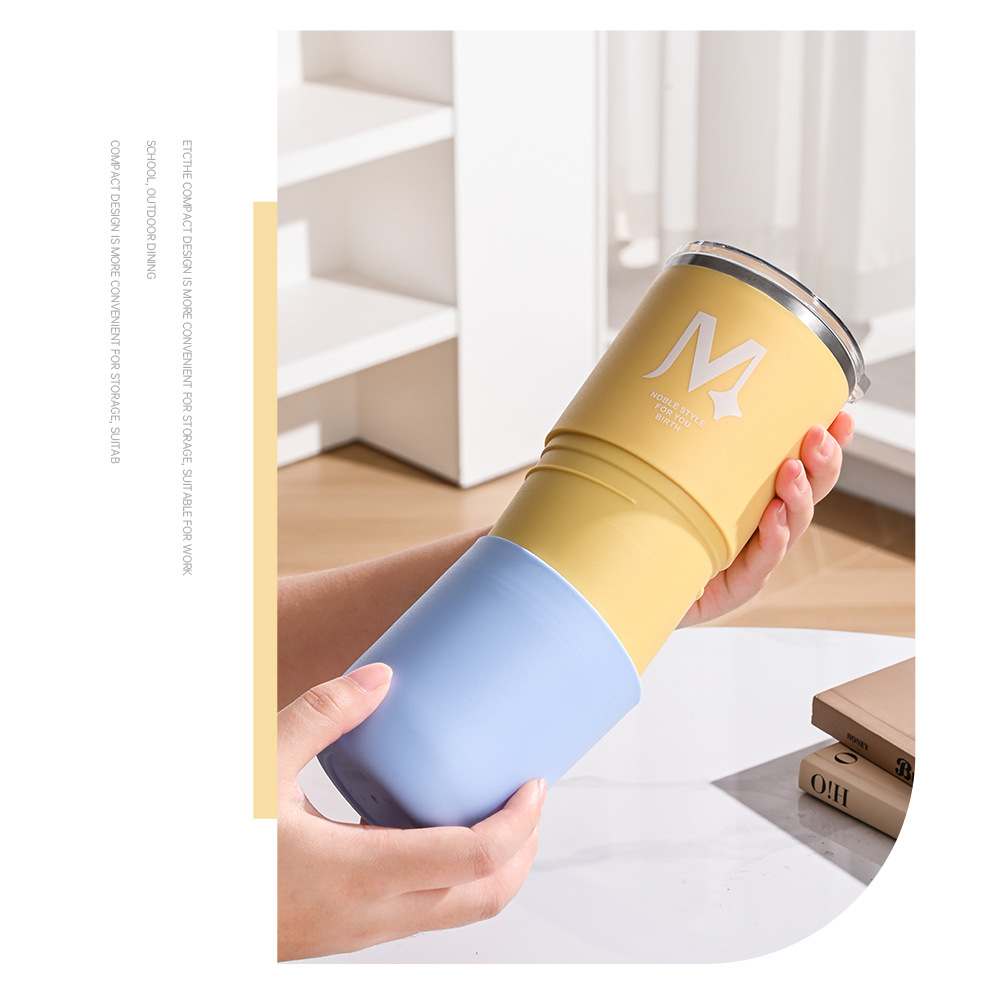 Stainless steel coffee cup with lid, double-layer mug, water cup, ice cup, office and home drinking water, large capacity 600ml pic 6