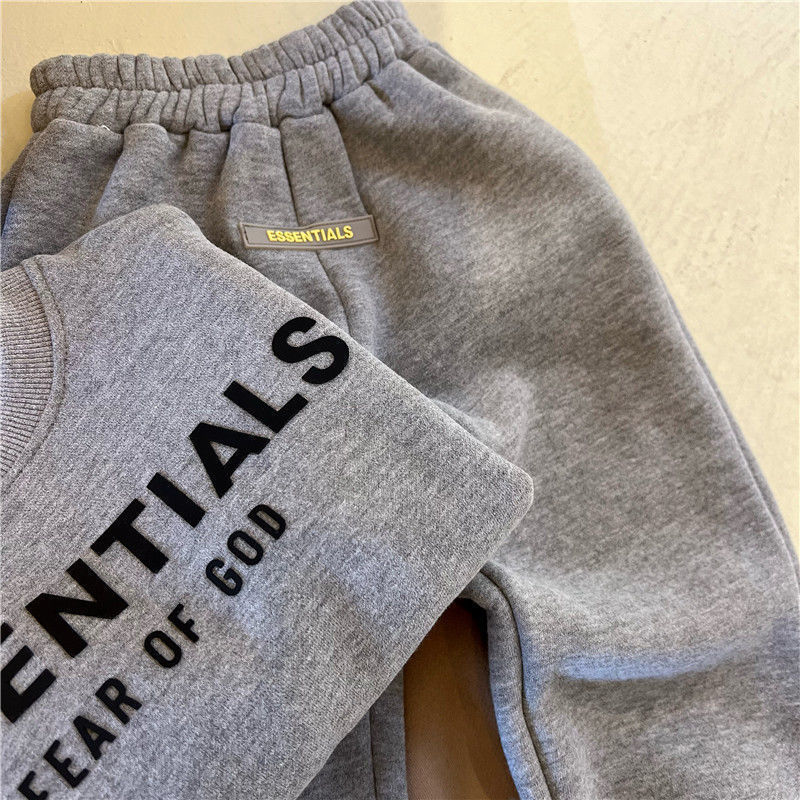 男童女童加绒套装2023秋冬新款字母印花圆领卫衣卫裤宝宝两件套潮详情18