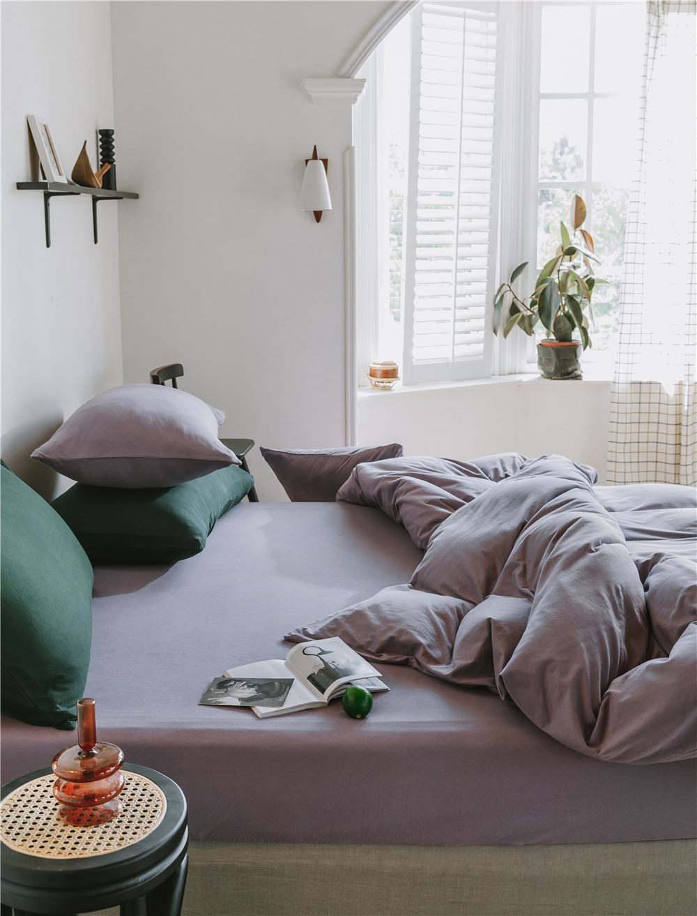 ins Japanese-style solid color all-cotton knitted cotton four-piece set, skin-friendly nude sleeping plain double-layer Indian cotton bed sheet pic 92