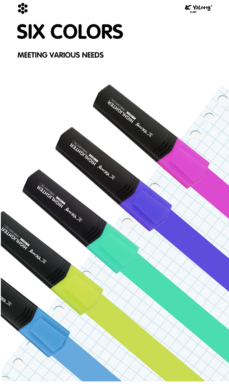 Yalong Cross-border brand Fluorescent Note Number 4PVC Color Hybrid Highlighter pic 2