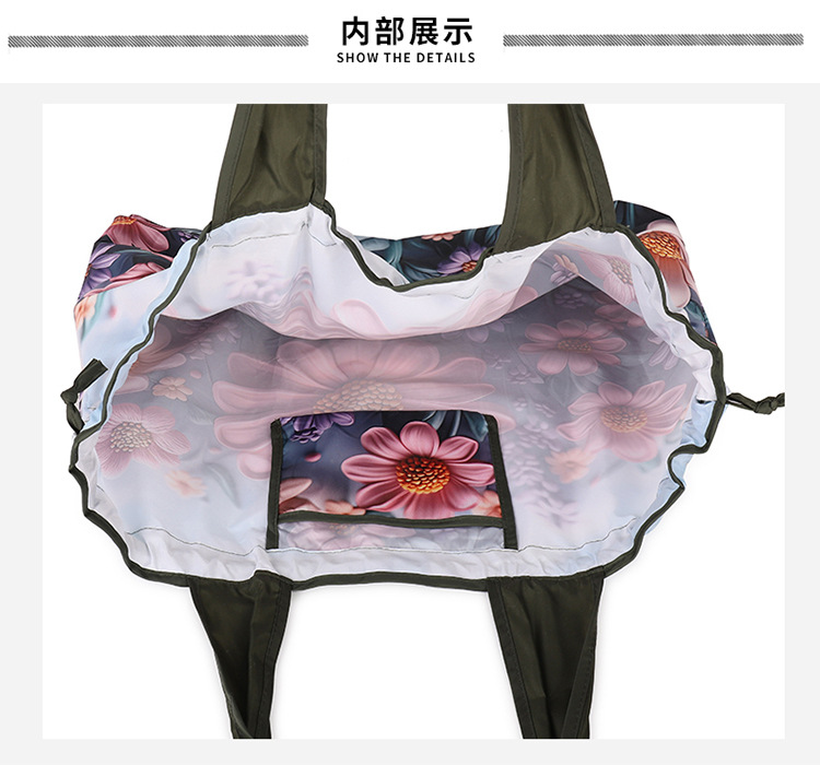 大容量花朵印花单肩包防水购物袋尼龙外出托特包时尚复古手提包详情6
