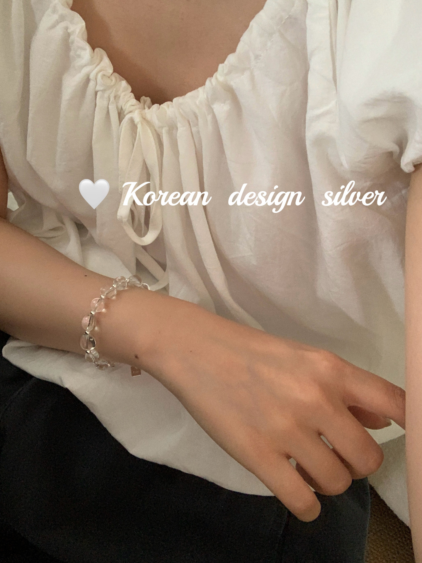 韩国Ins风设计银饰品批发 S925纯银随形白水晶手链叠戴简约气质女详情4
