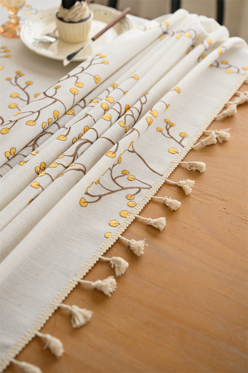 Amazon cross-border embroidered checkered flower tassel tablecloths, rectangular coffee tables, tablecloths and table coverings manufacturer embroidery pic 11