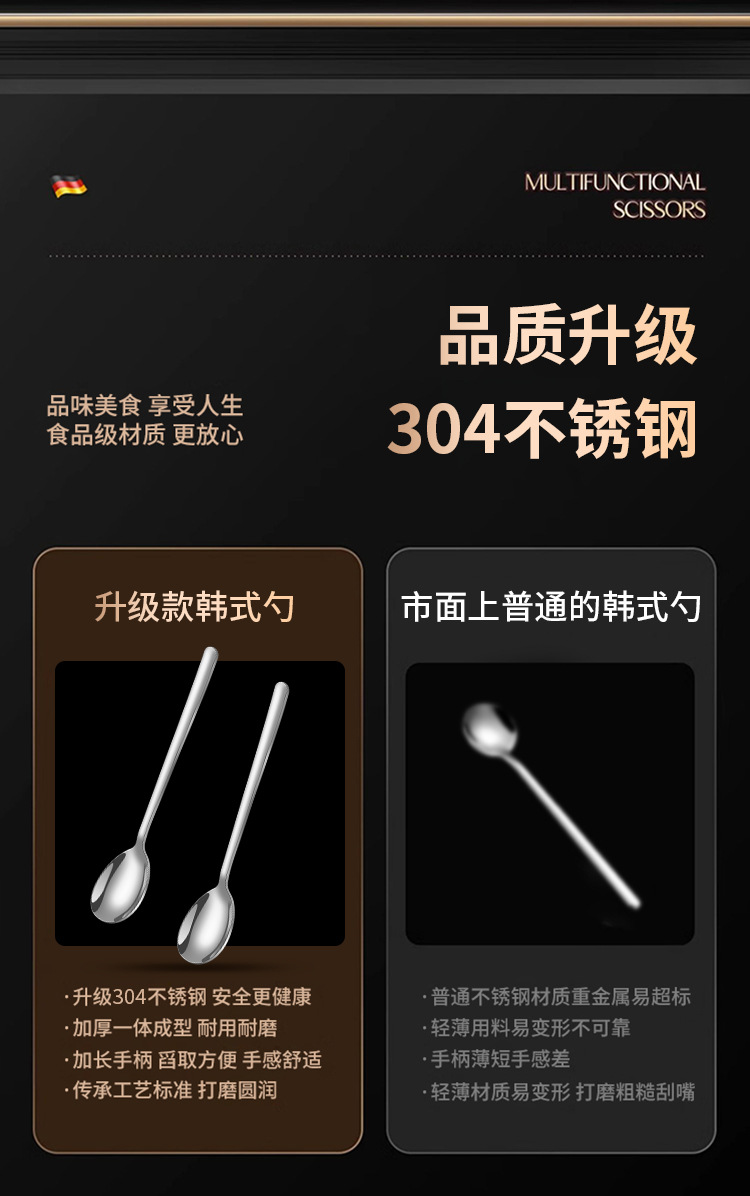 韩式勺304不锈钢勺子家用吃饭调羹长柄加厚咖啡搅拌圆勺源头工厂详情10