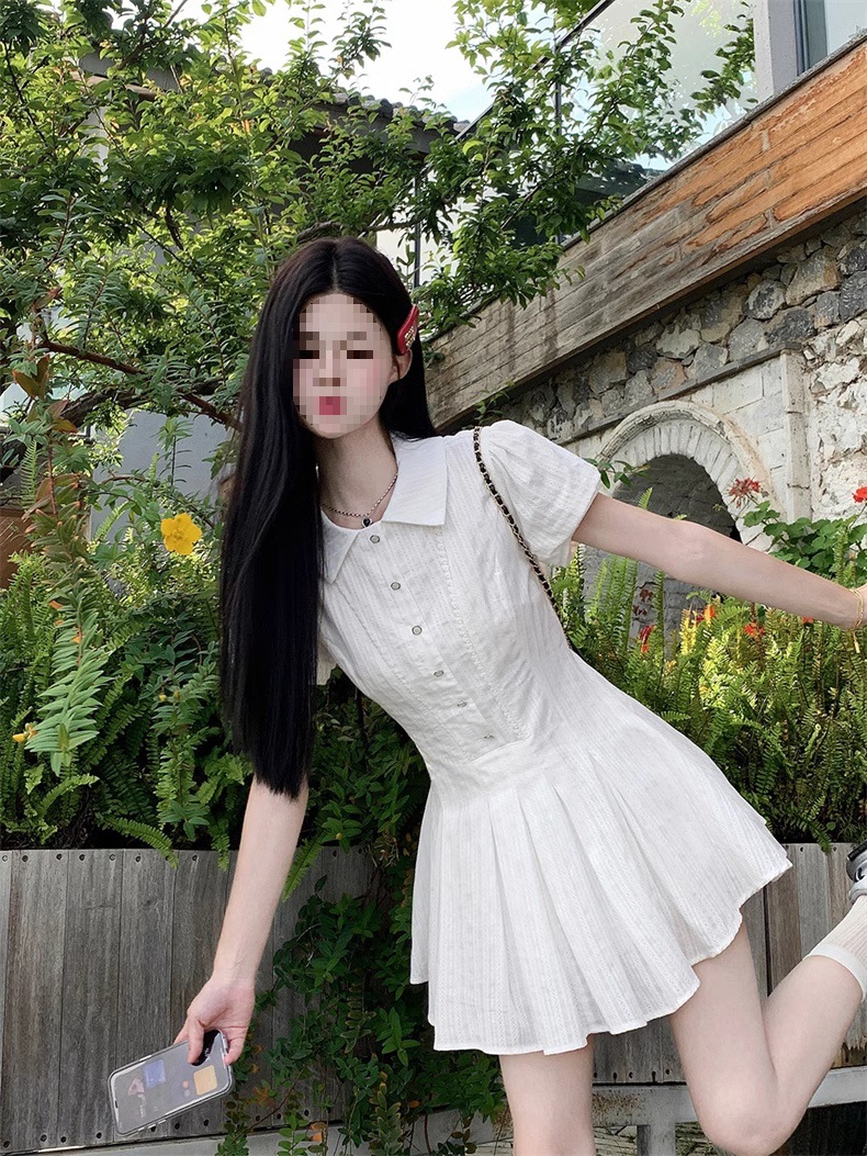 新中式白色泡泡袖衬衫连衣裙子女夏季法式气质小个子收腰甜美短裙详情29