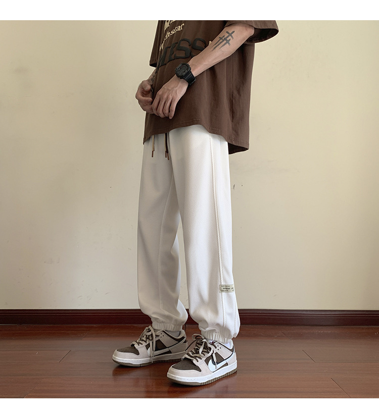 华夫格裤子男士2024秋季潮牌宽松九分束脚卫裤大码青年休闲运动裤详情9