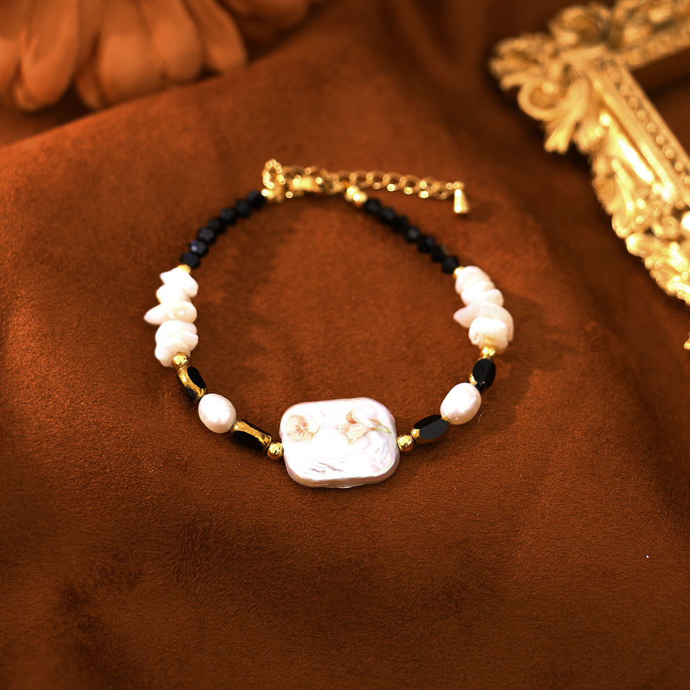 原创贴花巴洛克搭黑尖晶百搭手链小众设计感轻奢手镯闺蜜学生手饰详情9