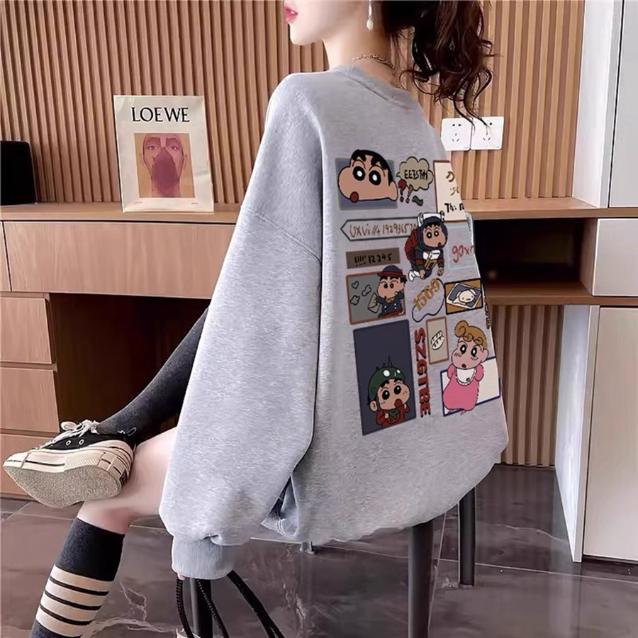 現貨代發跨境臺灣外貿2025秋冬新款加厚抓絨衛衣蠟筆小新上衣女详情7