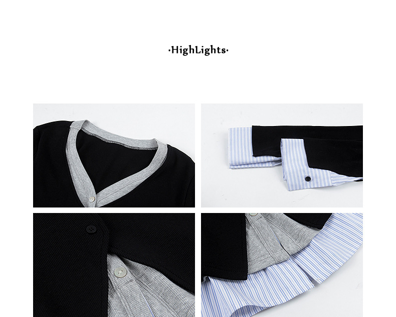 【通勤时髦法则】歌铭设计感撞色假两件针织衫秋季长袖上衣Y2776F详情12