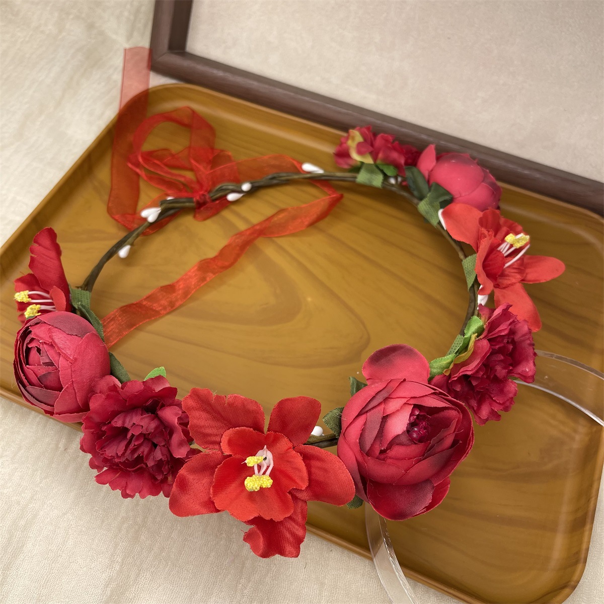 Realistic garland headwear, fabric rose flower bride garland, forest-themed super fairy vacation photography, hair accessory pic 30