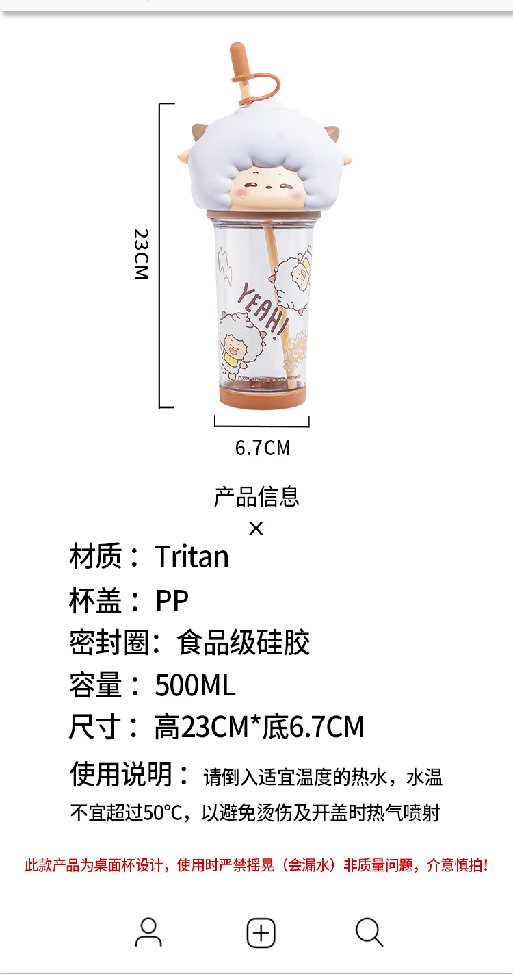喜羊羊与灰太狼联名大头水杯儿童学生专用tritan吸管水壶随身水杯详情2
